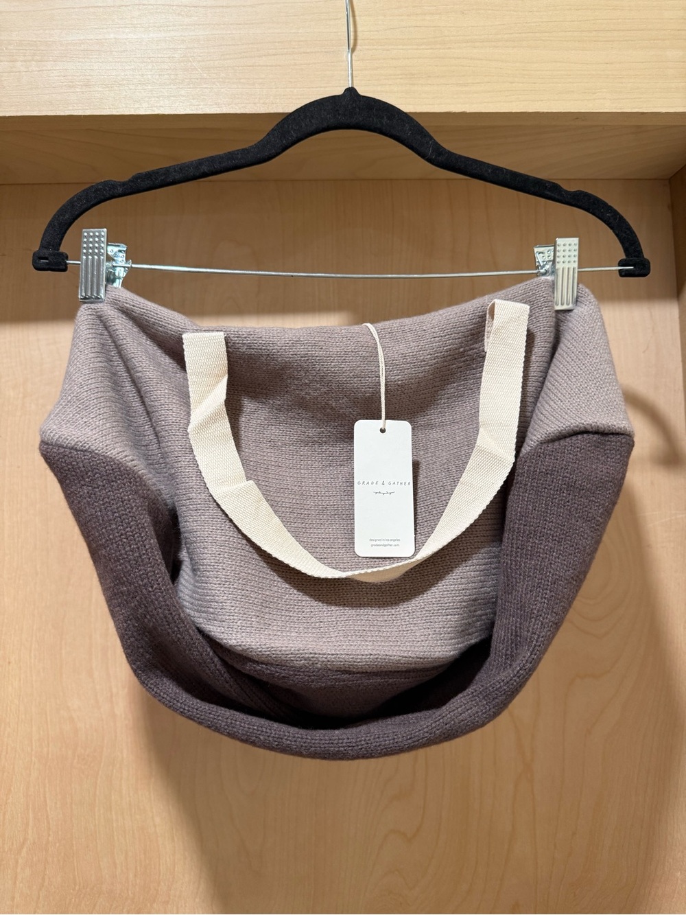 Grade & Gather Two-Tone Knit Tote Bag with Canvas Handles - Taupe & Dark Mauve
